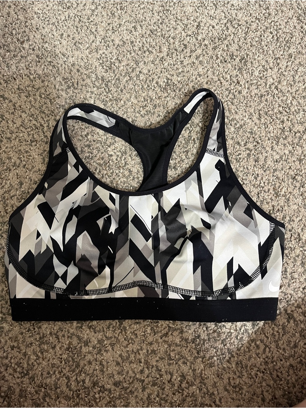Nike Black & White Geometric Racerback Sports Bra